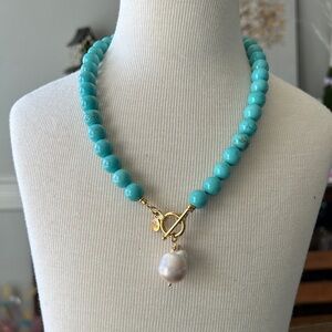 Mayamar luxurious Turquoise Beaded Necklace with baroque Pearl Pendant